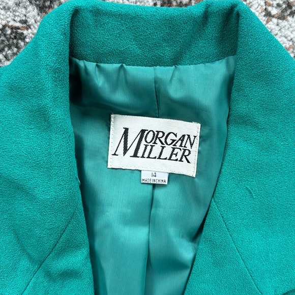 Vintage Morgan Miller Wool Blazer Skirt Suit Set Green 14 - Picture 5 of 13